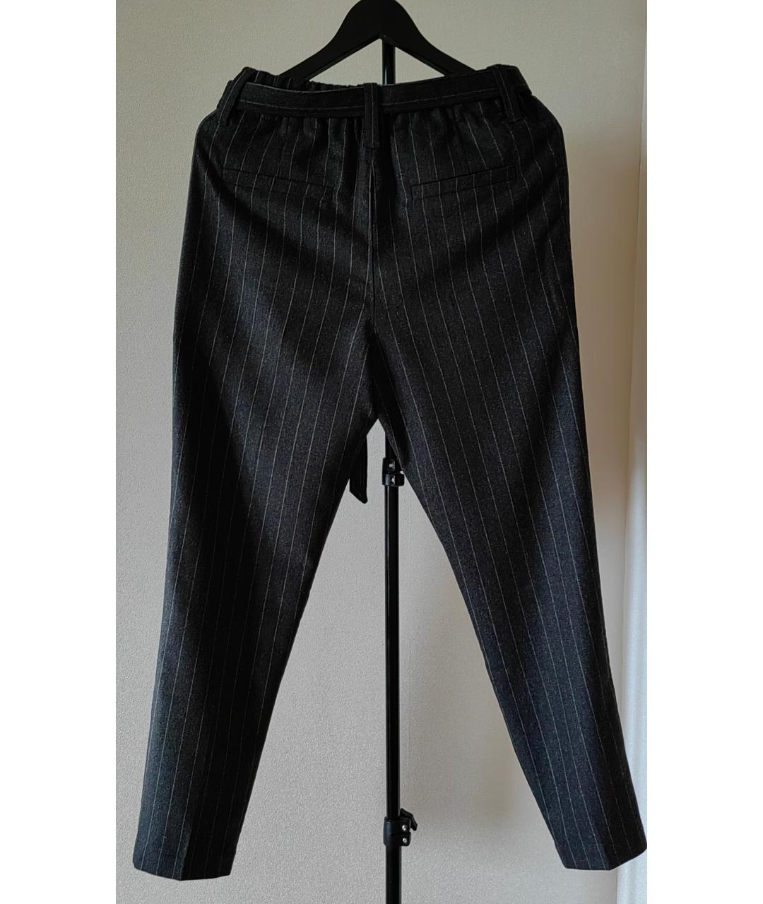BRUNELLO CUCINELLI Антрацитовые шерстяные прямые брюки, фото 2