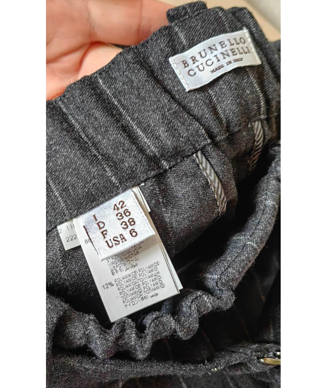 BRUNELLO CUCINELLI Антрацитовые шерстяные прямые брюки, фото 3