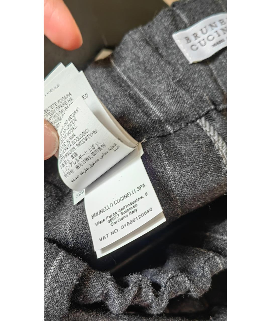 BRUNELLO CUCINELLI Антрацитовые шерстяные прямые брюки, фото 6