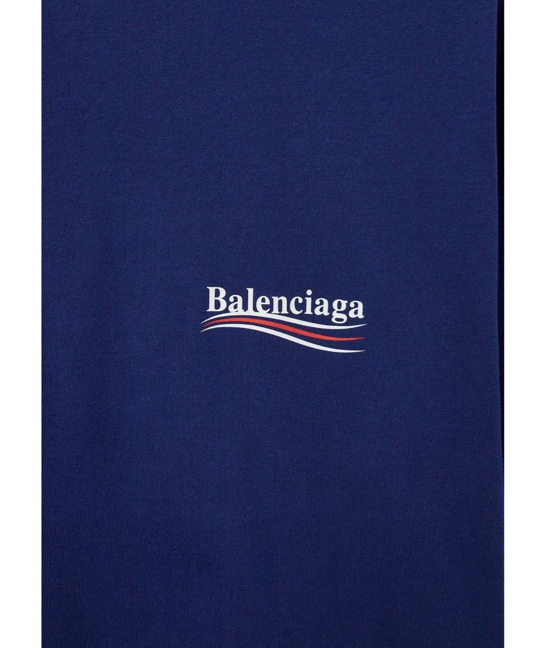 BALENCIAGA Темно-синяя хлопковая футболка, фото 4