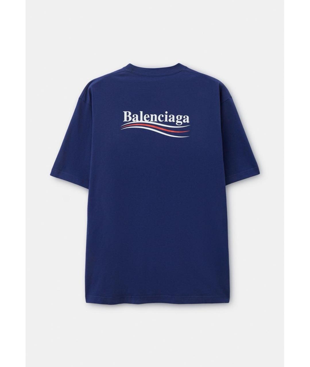 BALENCIAGA Темно-синяя хлопковая футболка, фото 2