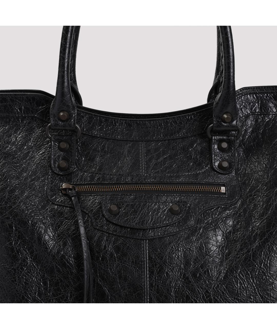 BALENCIAGA Черная кожаная сумка тоут, фото 4