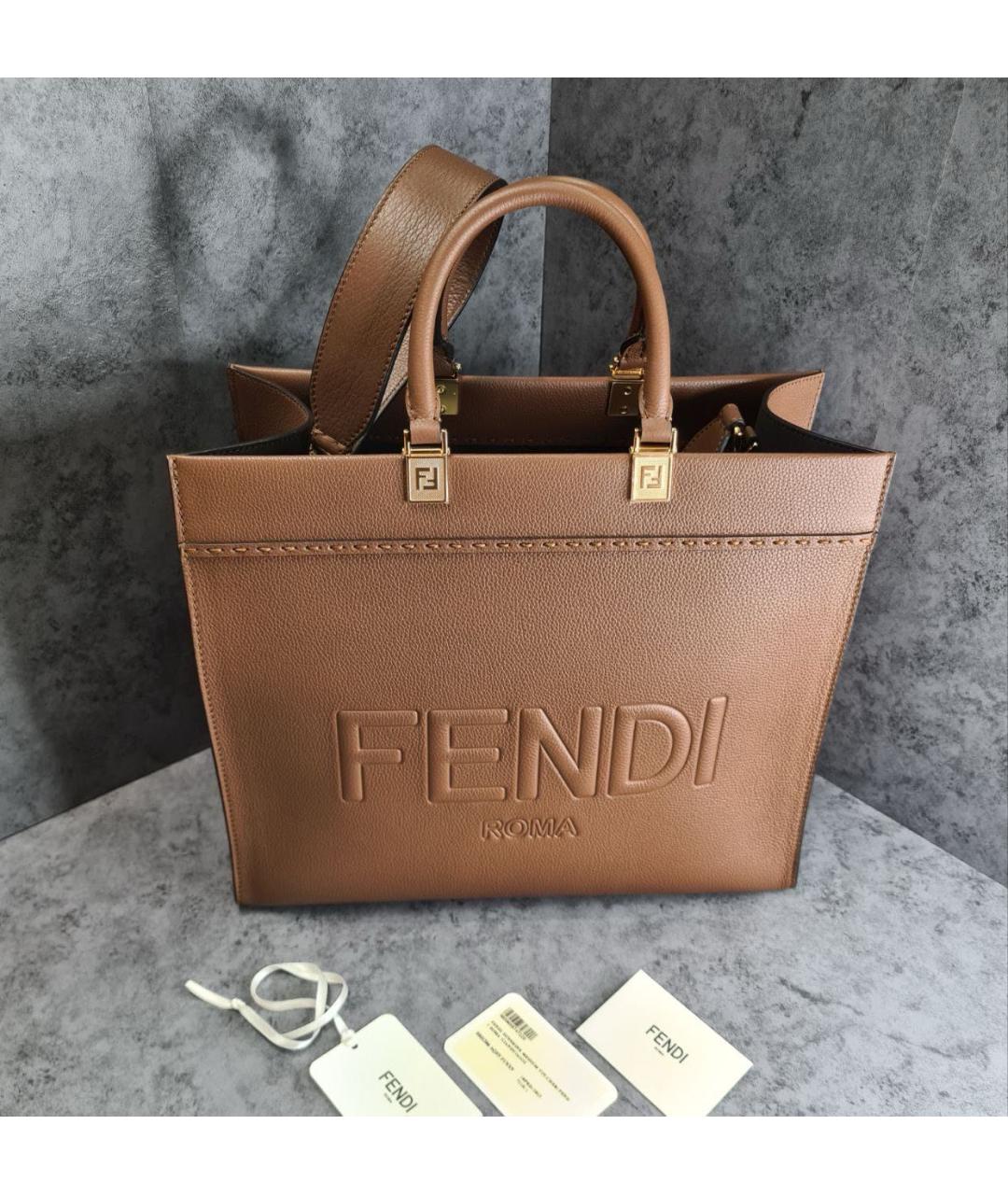 FENDI Коричневая кожаная сумка тоут, фото 2