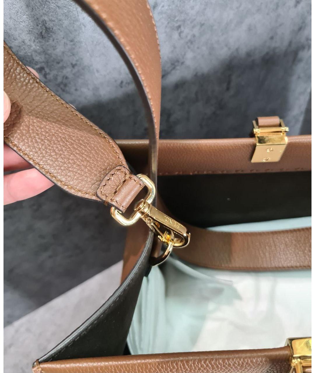FENDI Коричневая кожаная сумка тоут, фото 5