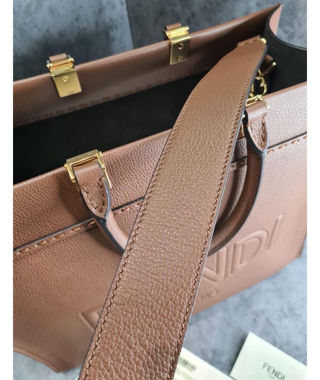 FENDI Коричневая кожаная сумка тоут, фото 6