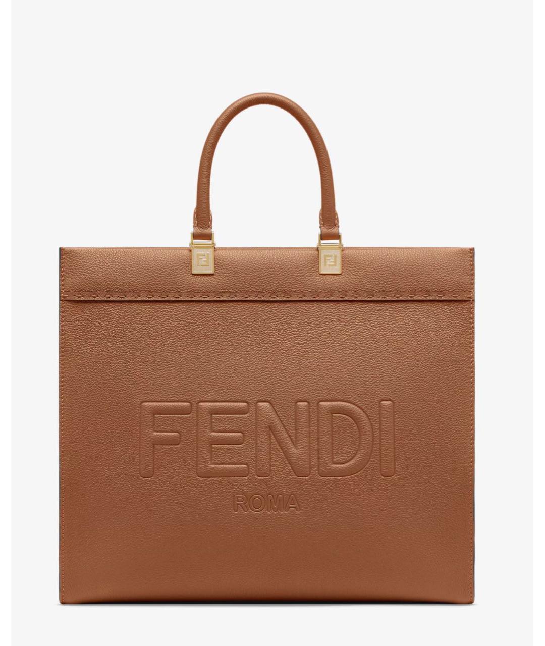 FENDI Коричневая кожаная сумка тоут, фото 9