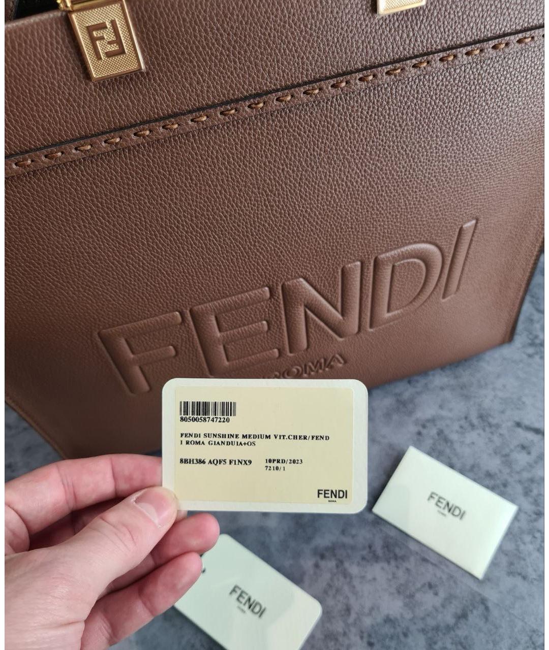 FENDI Коричневая кожаная сумка тоут, фото 7