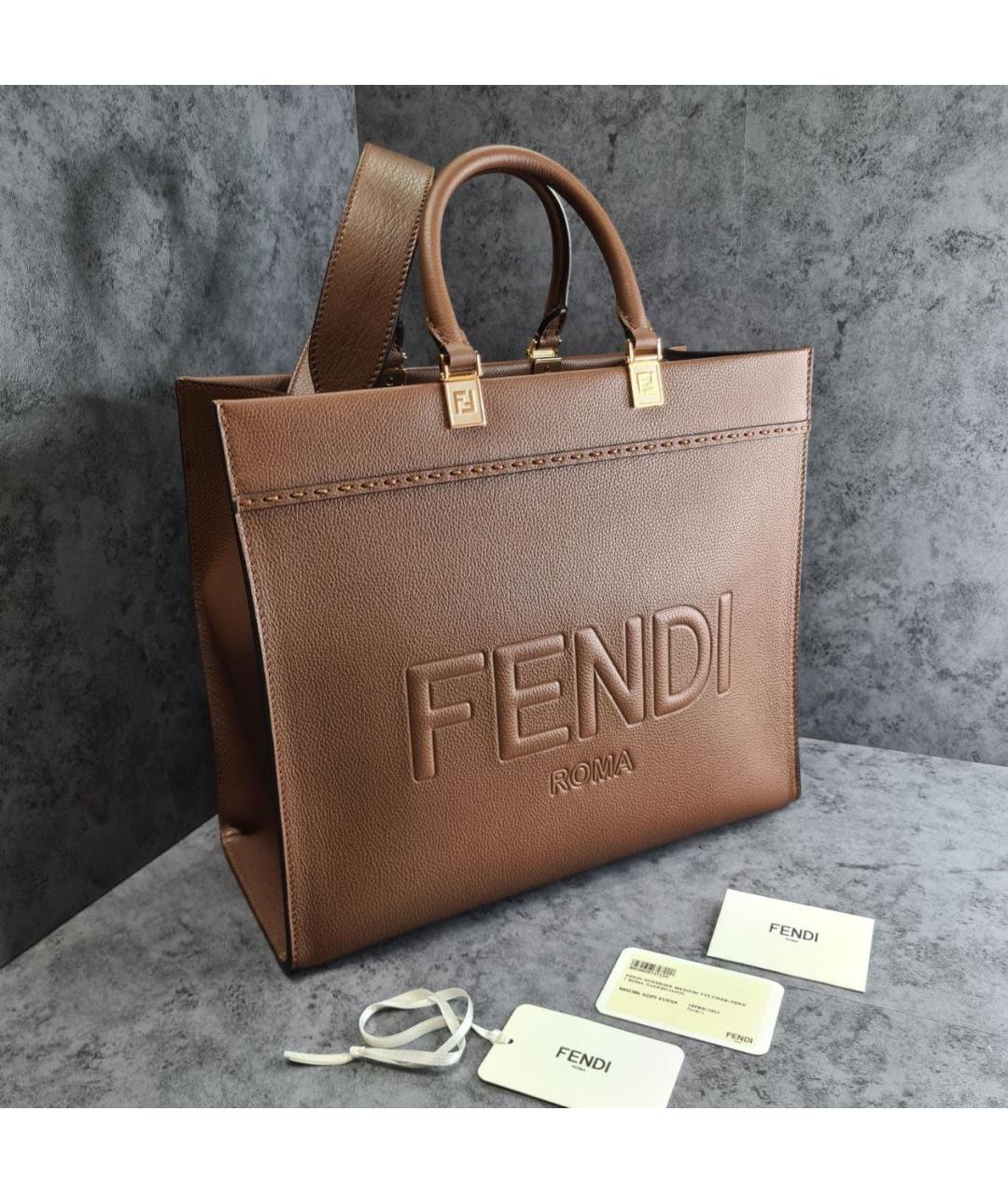 FENDI Коричневая кожаная сумка тоут, фото 3