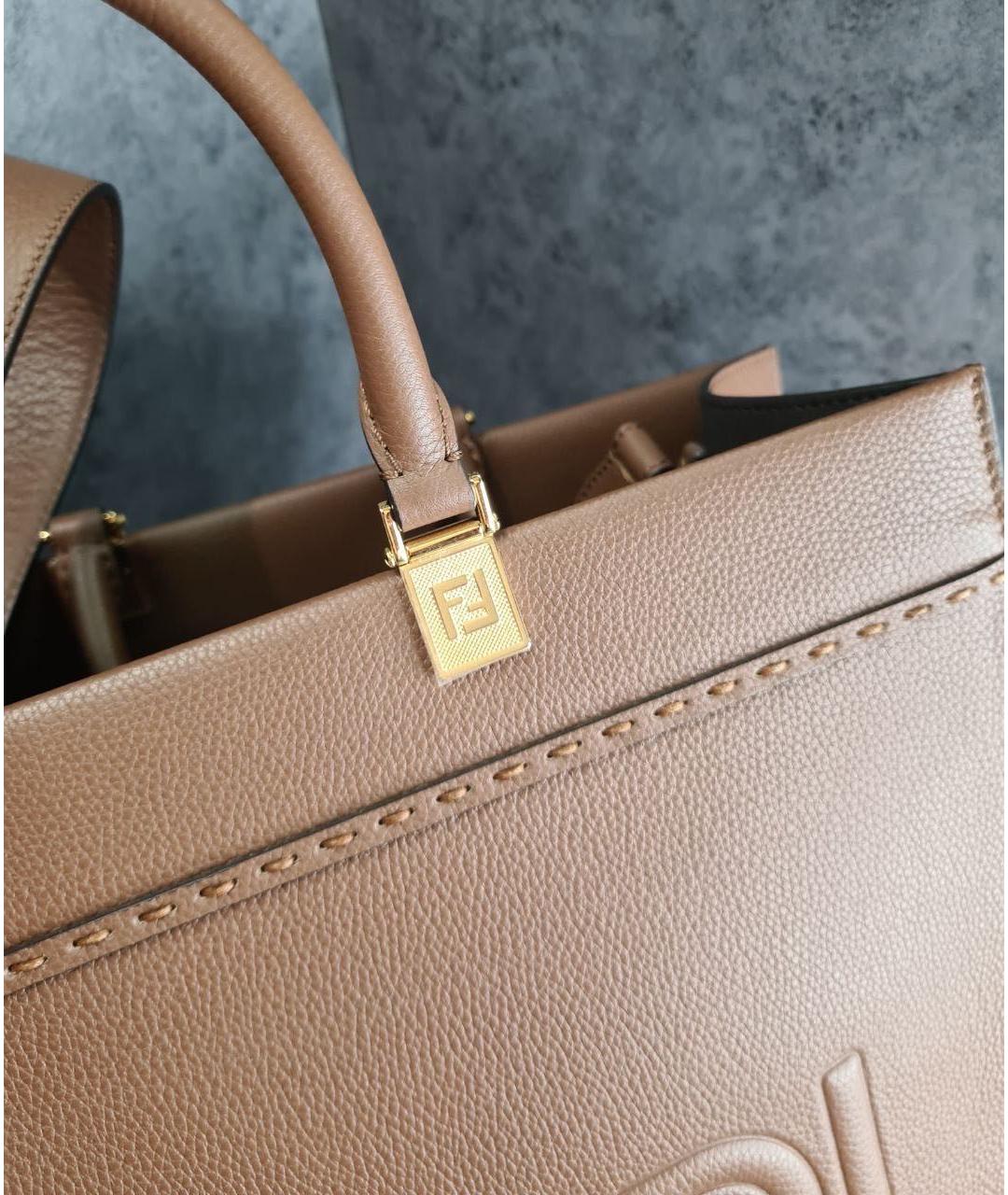FENDI Коричневая кожаная сумка тоут, фото 4