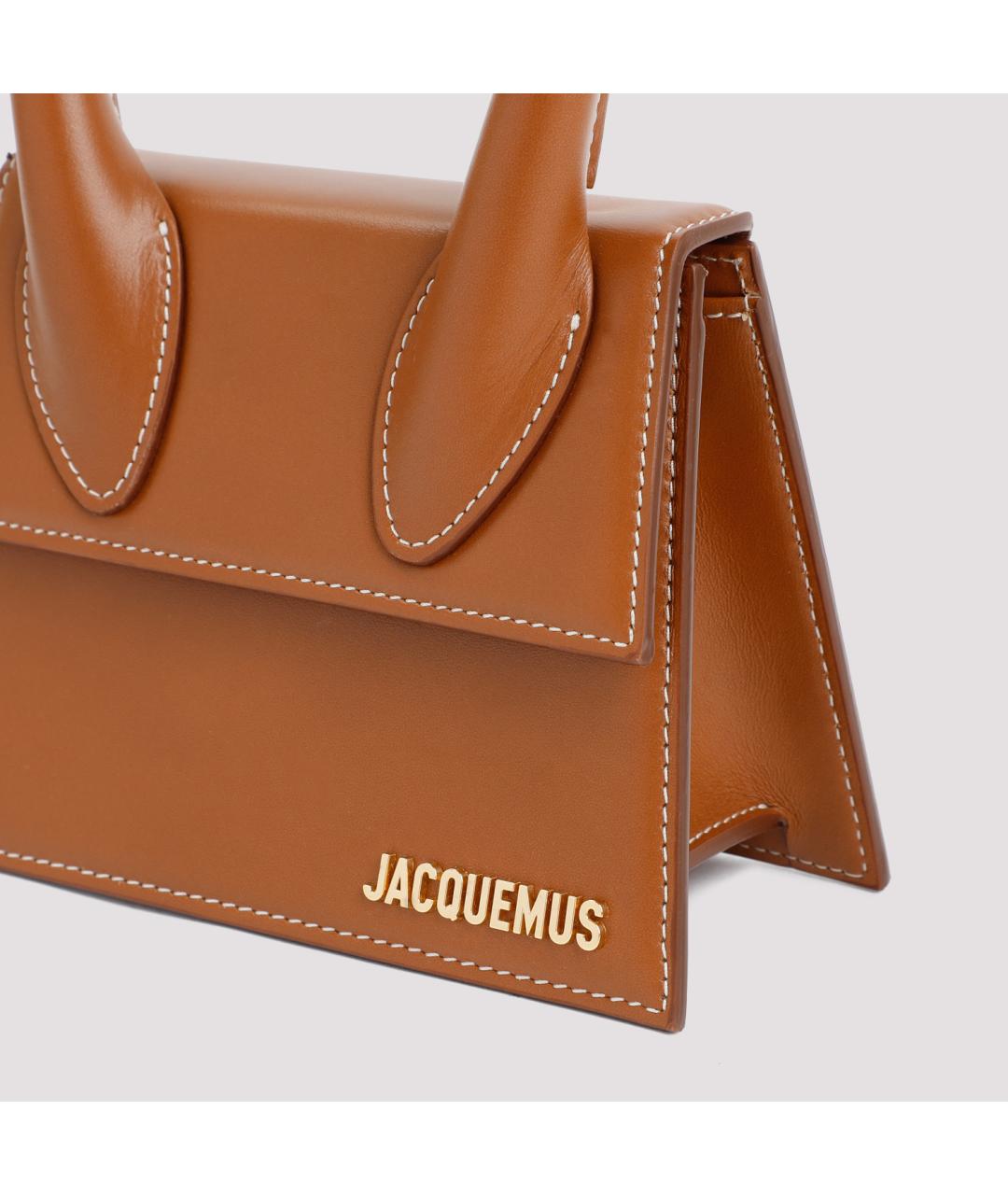 JACQUEMUS Коричневая кожаная сумка с короткими ручками, фото 5