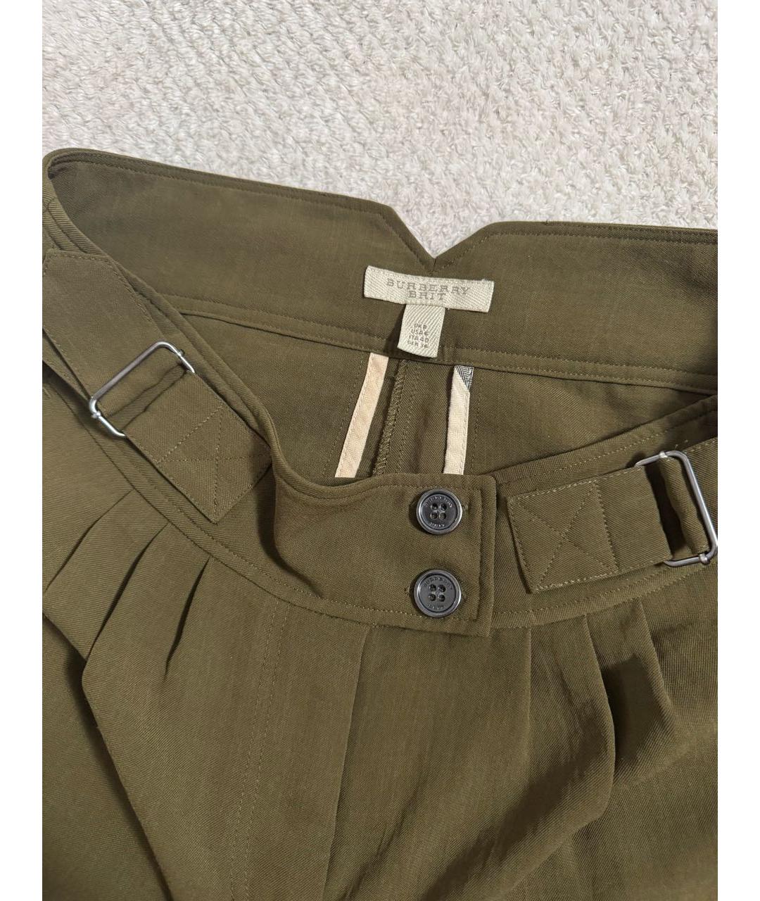 BURBERRY Хаки полиэстеровые брюки широкие, фото 3