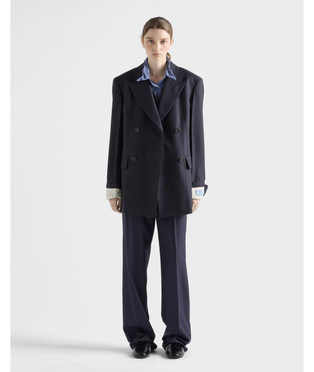 PRADA Синие шерстяные прямые брюки, фото 2