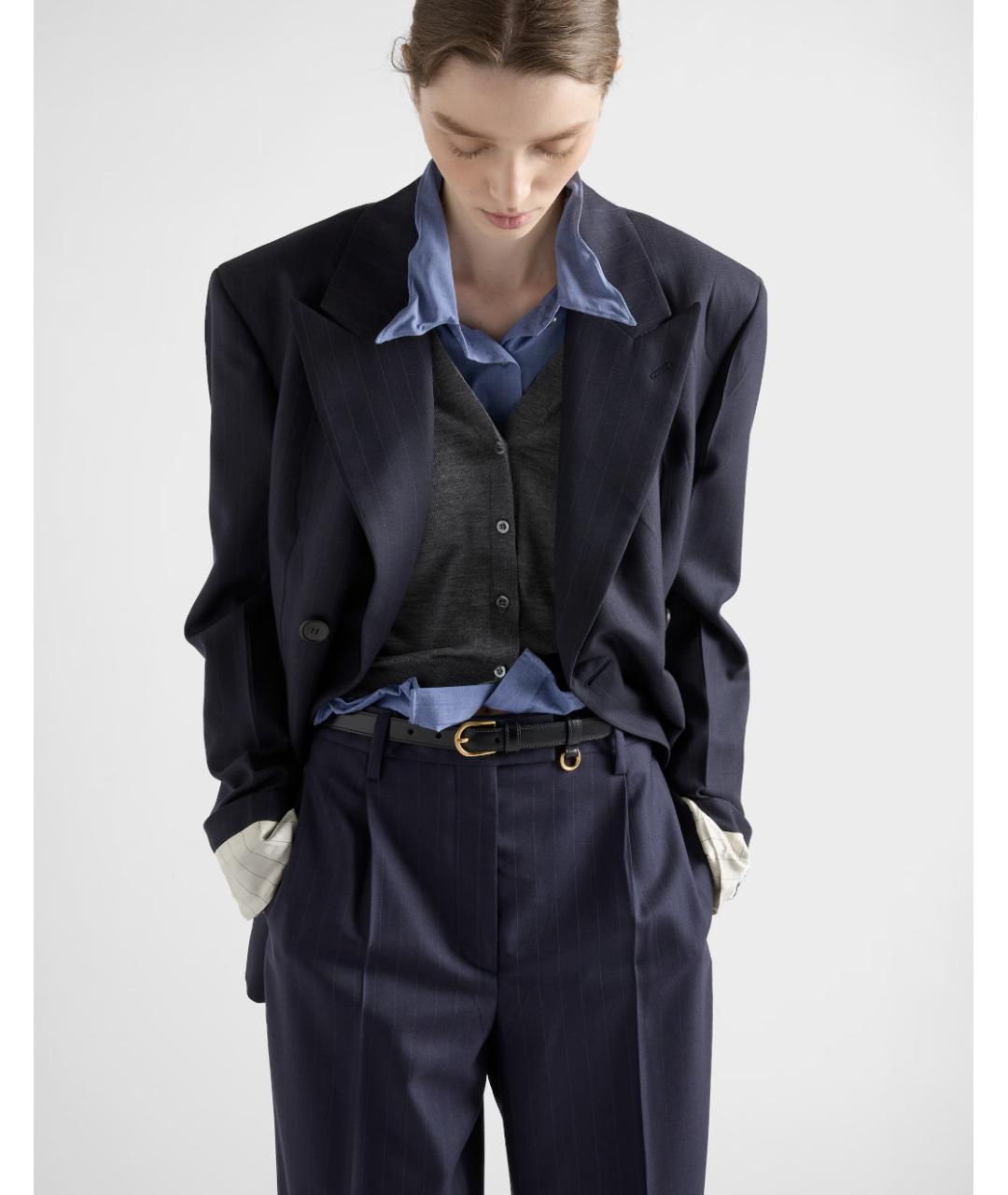 PRADA Синие шерстяные прямые брюки, фото 4