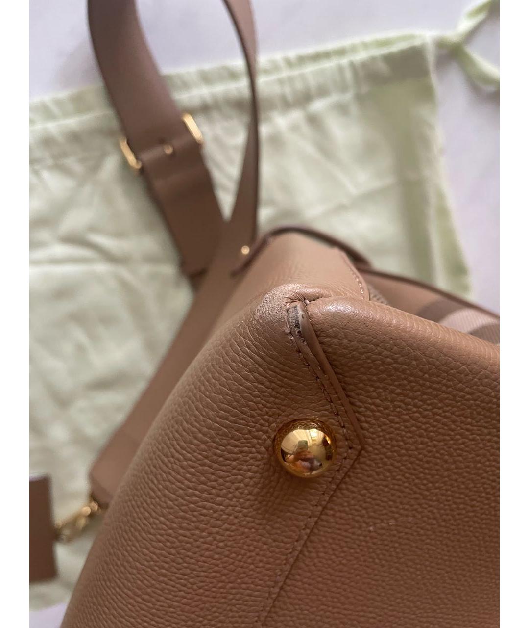 BURBERRY Бежевая кожаная сумка тоут, фото 6