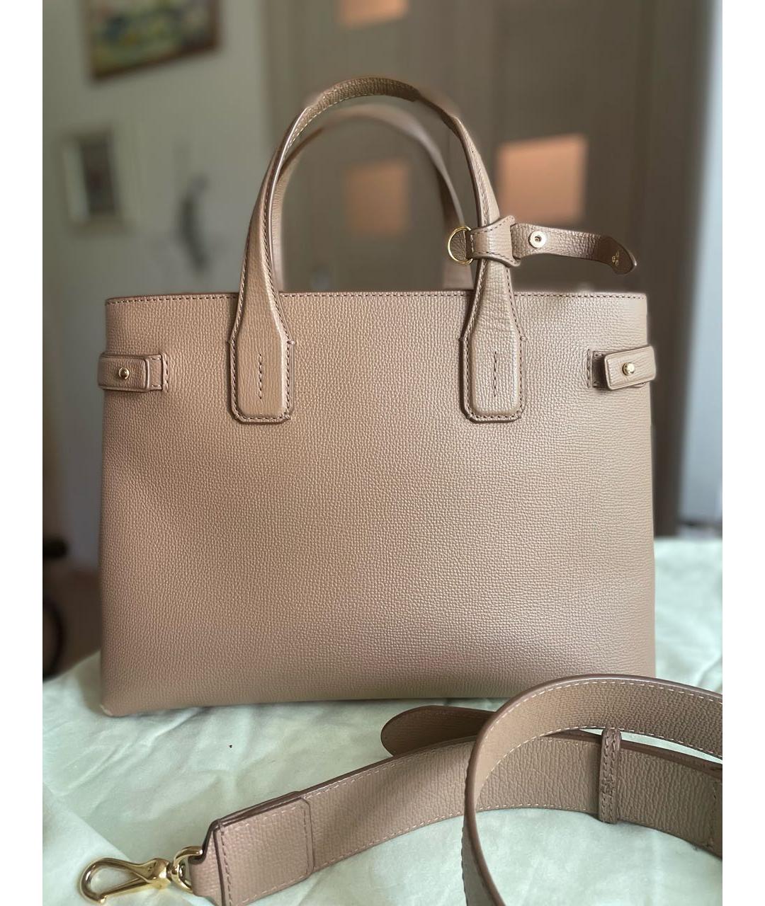 BURBERRY Бежевая кожаная сумка тоут, фото 2