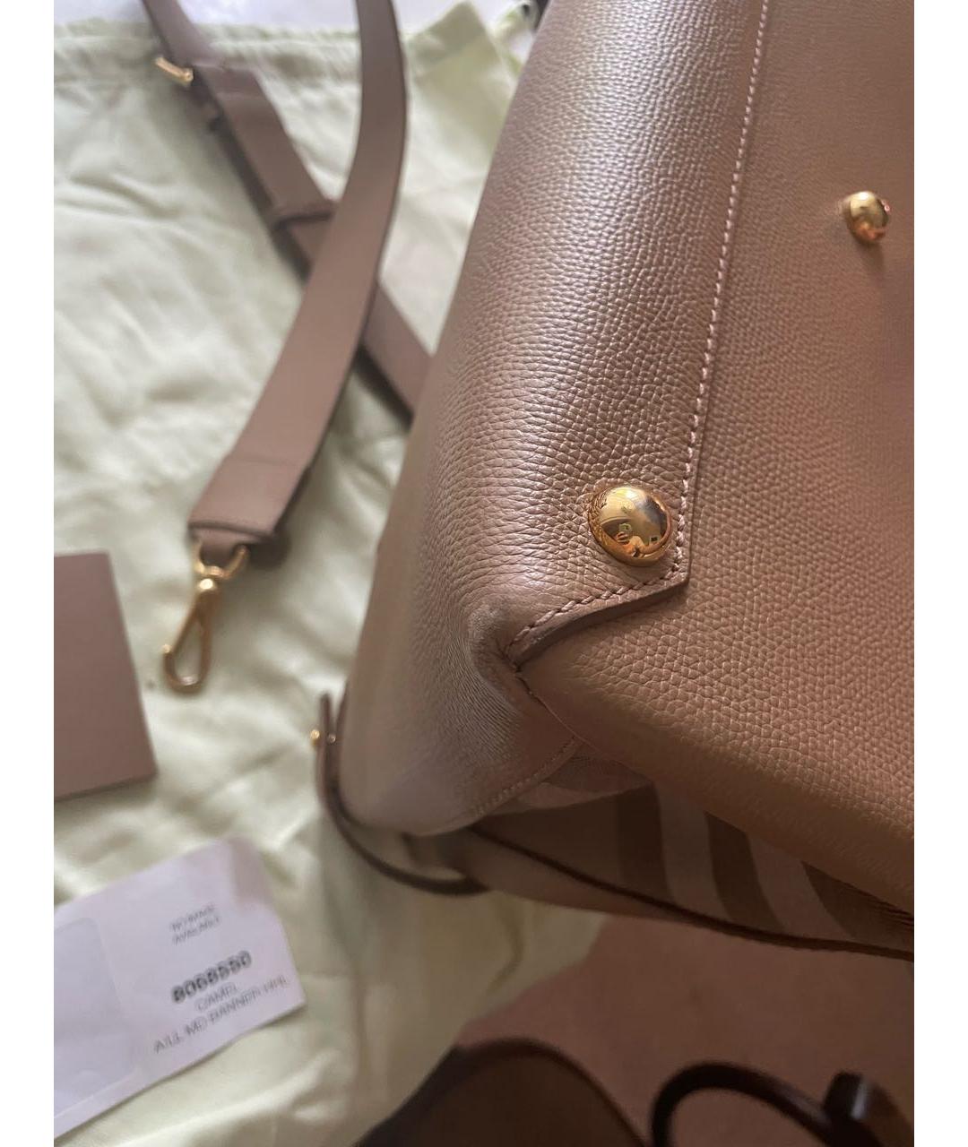 BURBERRY Бежевая кожаная сумка тоут, фото 5