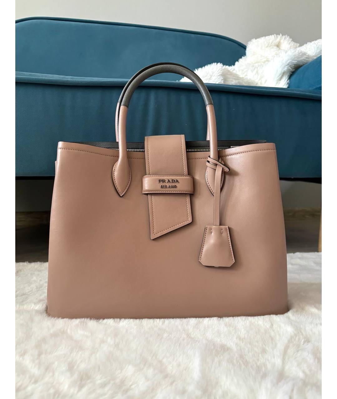 PRADA Бежевая кожаная сумка тоут, фото 9