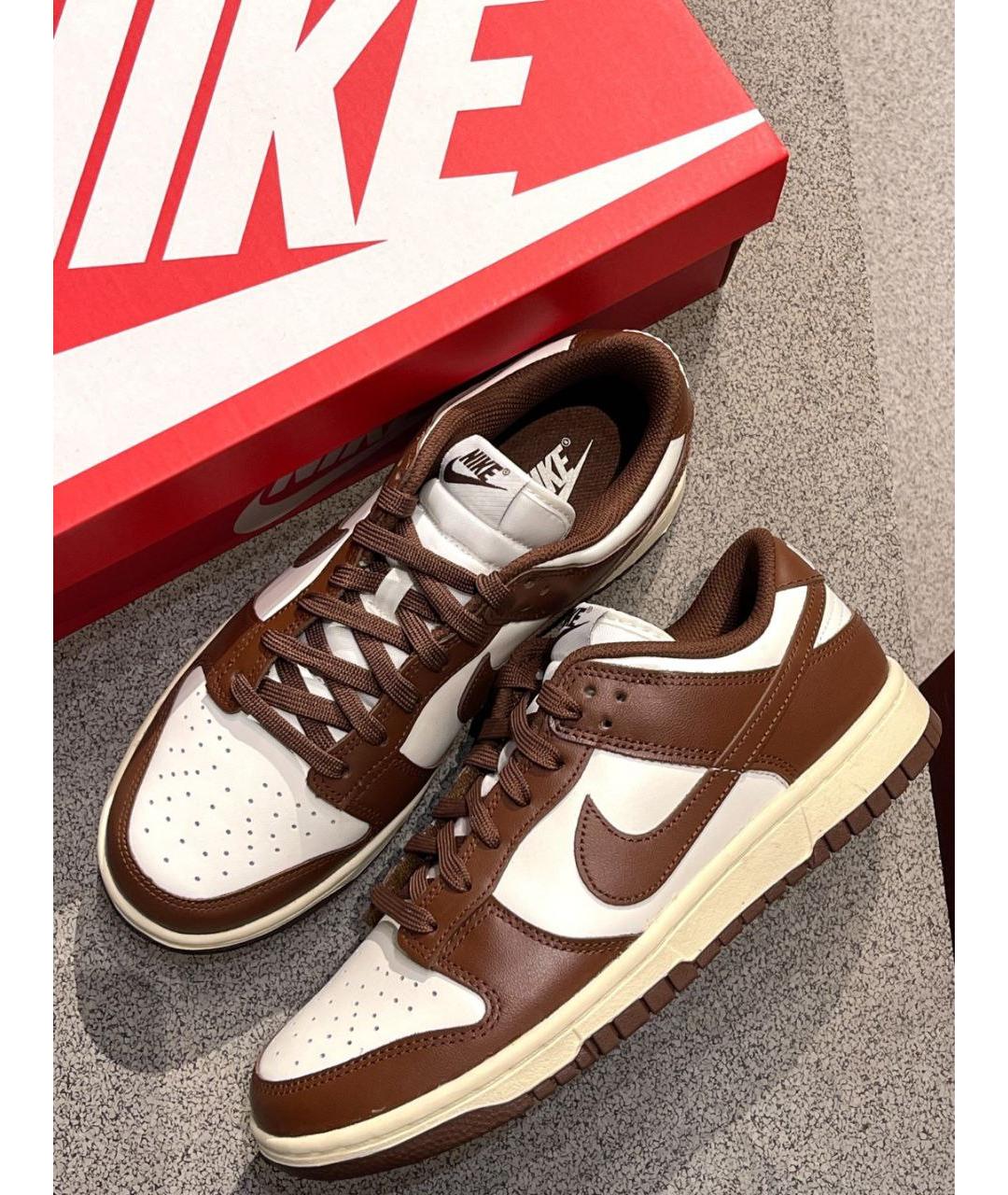 NIKE Коричневые кожаные низкие кроссовки / кеды, фото 3