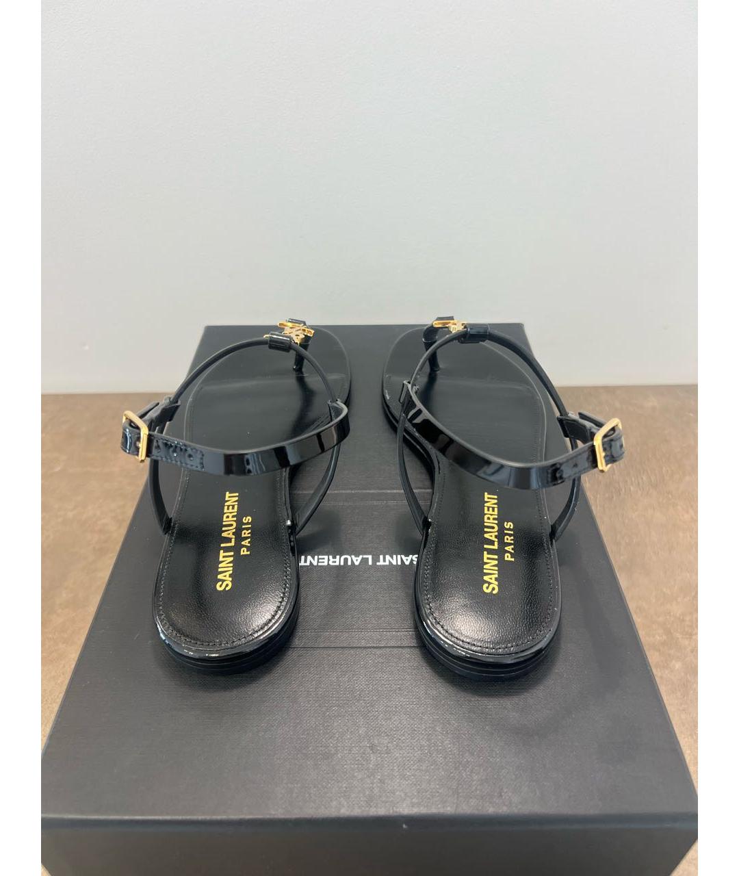 SAINT LAURENT Черные сандалии из лакированной кожи, фото 3