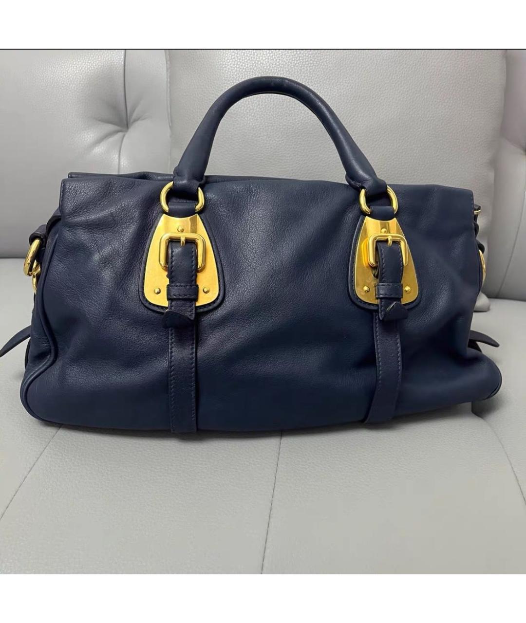 PRADA Темно-синяя кожаная сумка через плечо, фото 3