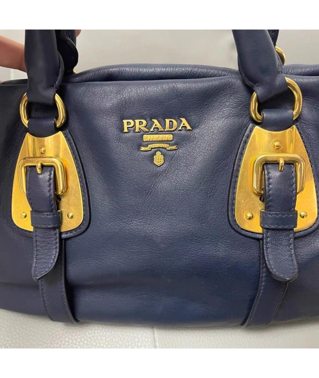 PRADA Темно-синяя кожаная сумка через плечо, фото 4