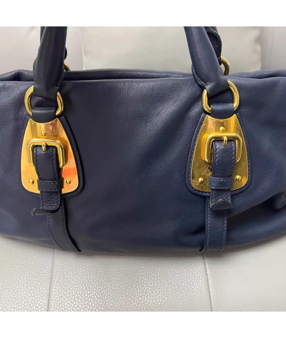 PRADA Темно-синяя кожаная сумка через плечо, фото 5