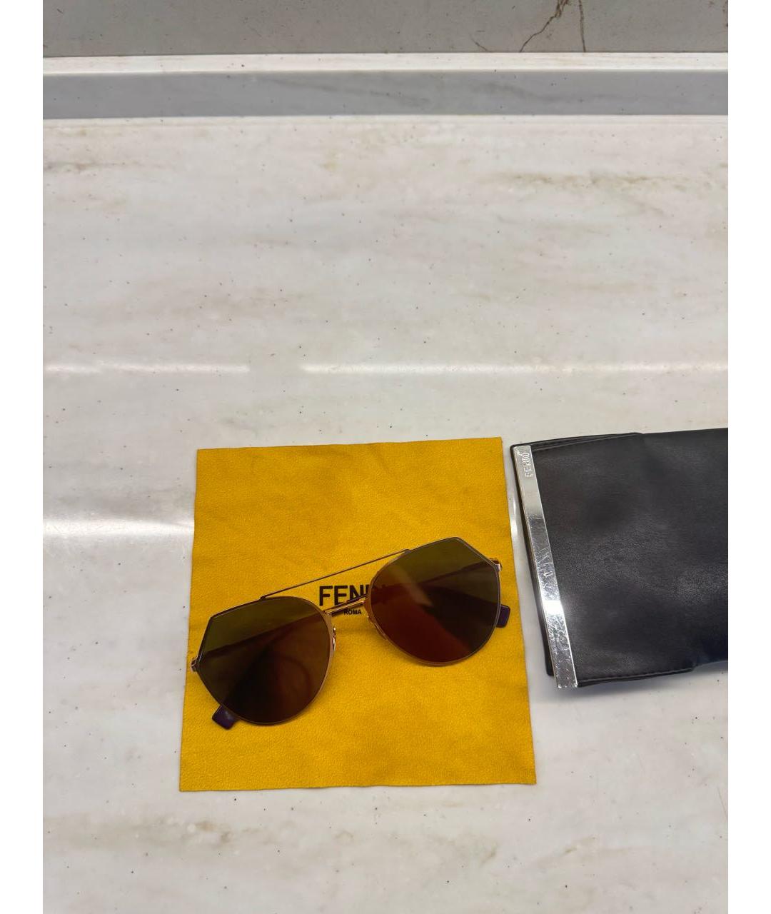 FENDI Золотые металлические солнцезащитные очки, фото 7
