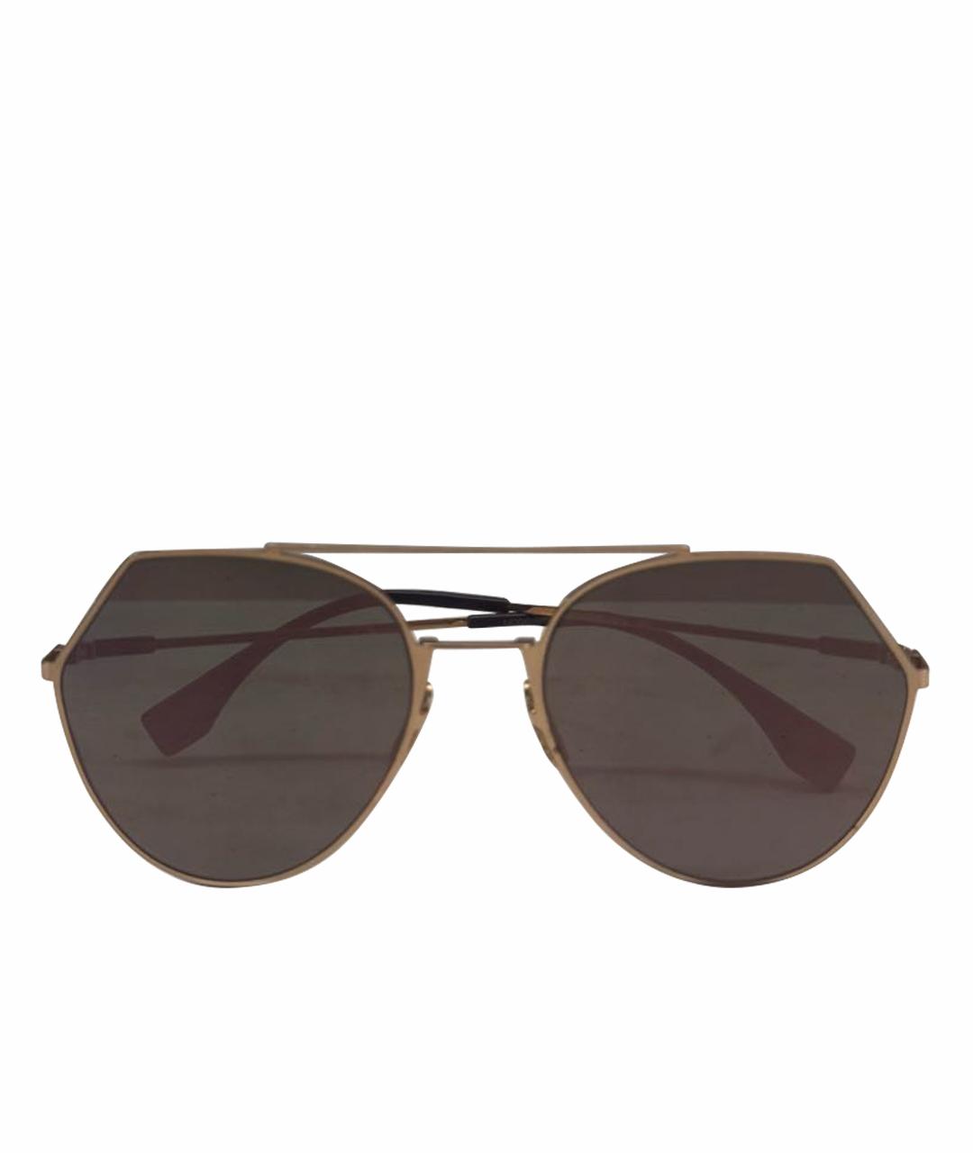 FENDI Золотые металлические солнцезащитные очки, фото 1