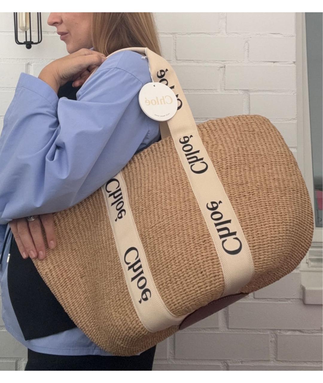 CHLOE Бежевая пелетеная пляжная сумка, фото 6