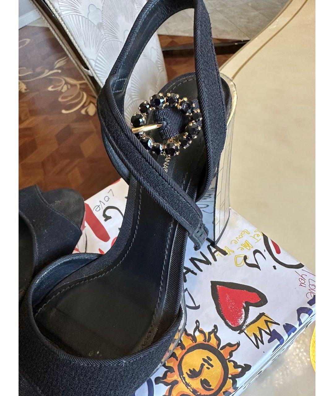 DOLCE&GABBANA Черные текстильные босоножки, фото 4
