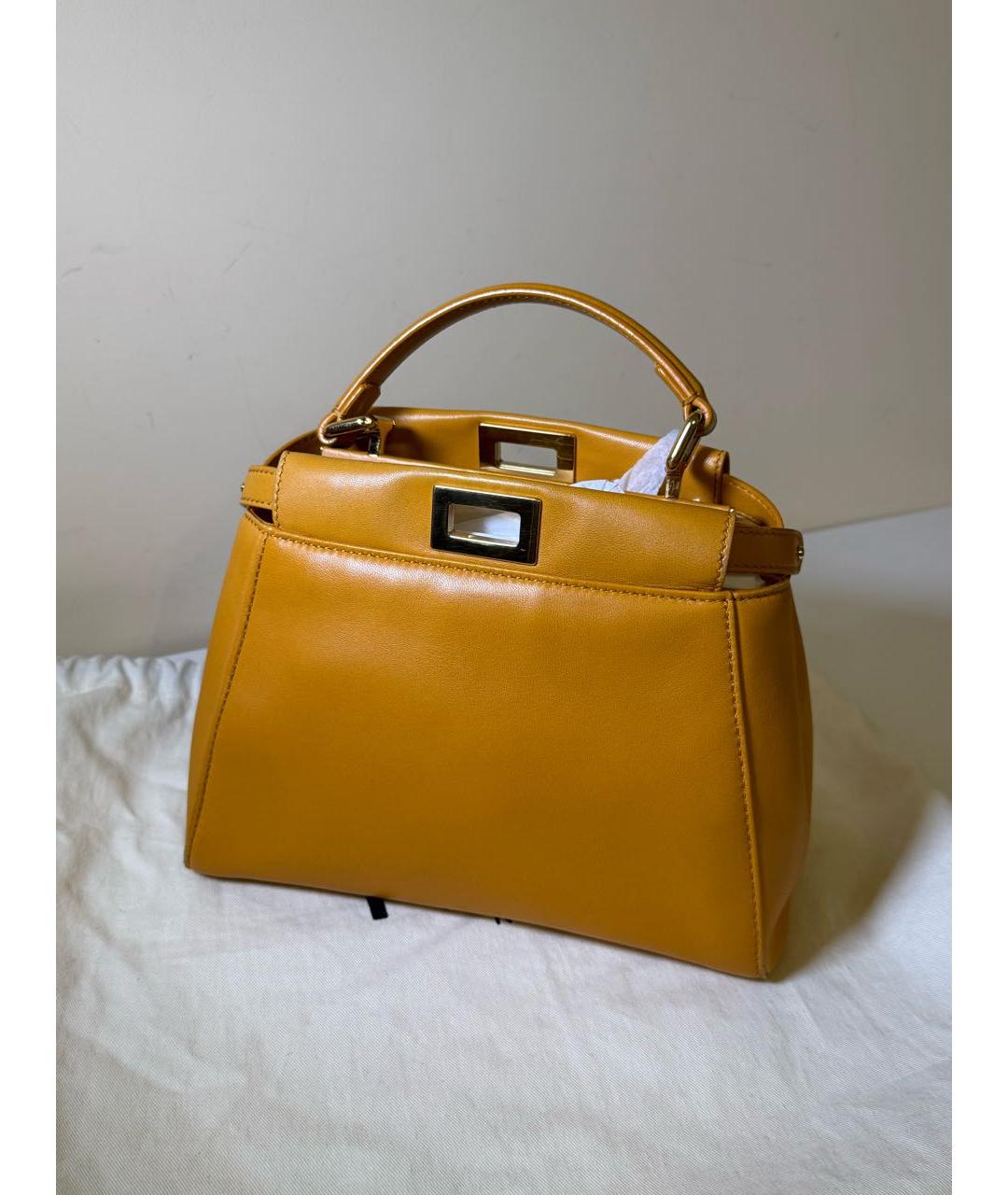 FENDI Горчичная кожаная сумка с короткими ручками, фото 8