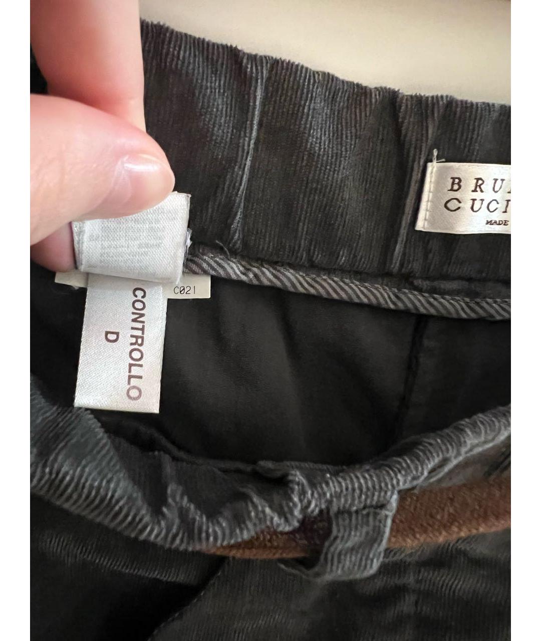 BRUNELLO CUCINELLI Антрацитовые хлопковые брюки широкие, фото 6