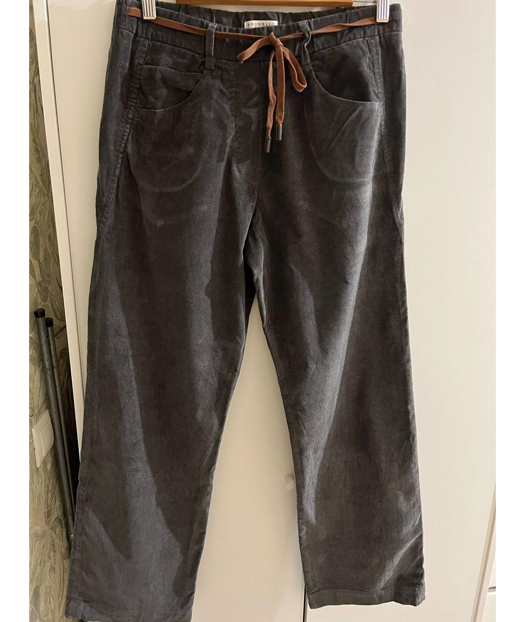 BRUNELLO CUCINELLI Антрацитовые хлопковые брюки широкие, фото 8