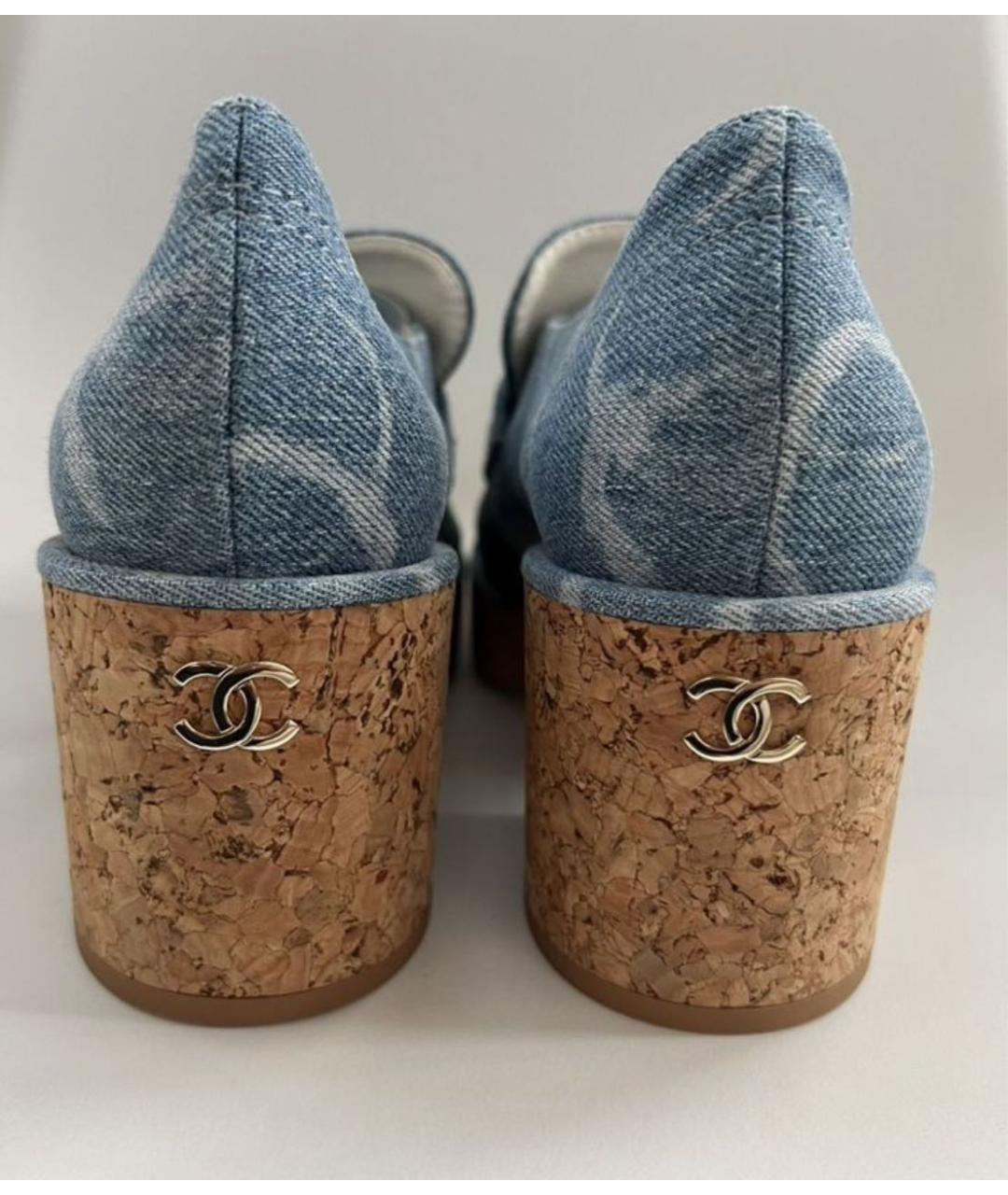 CHANEL Голубые текстильные туфли, фото 4
