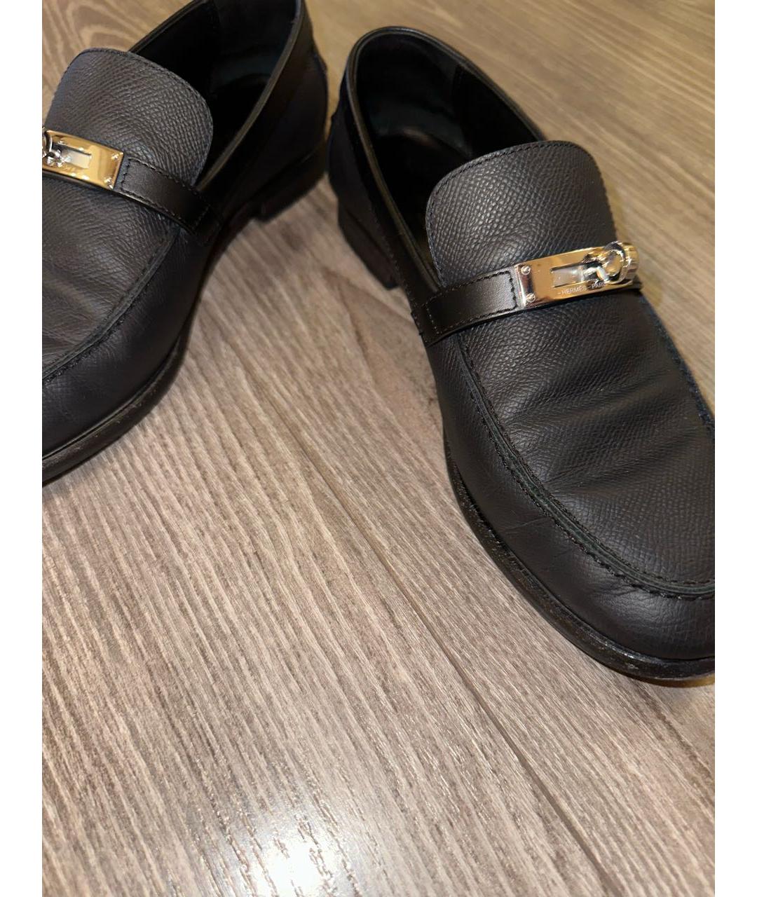 HERMES Черные кожаные лоферы, фото 4
