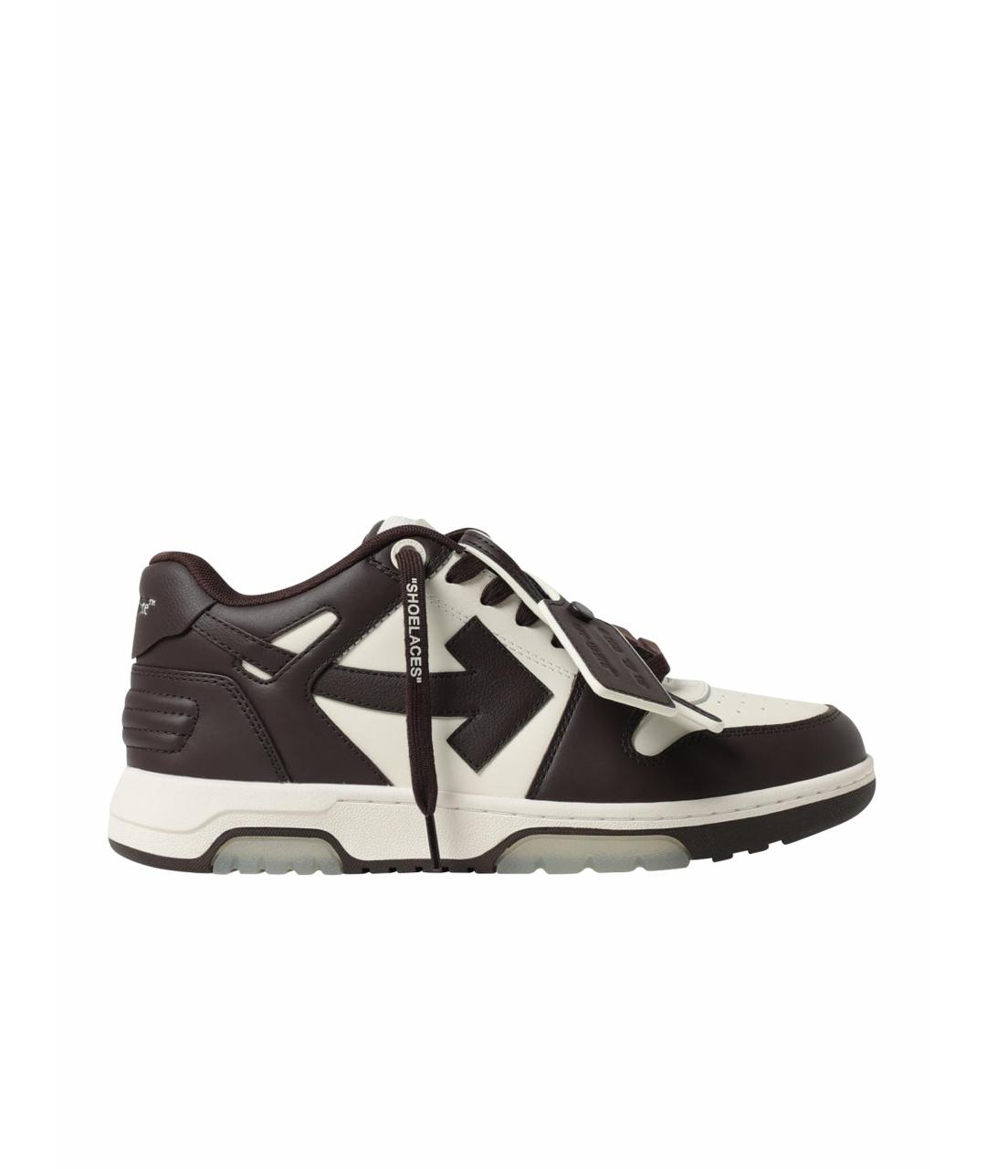 OFF-WHITE Коричневые кожаные высокие кроссовки / кеды, фото 1