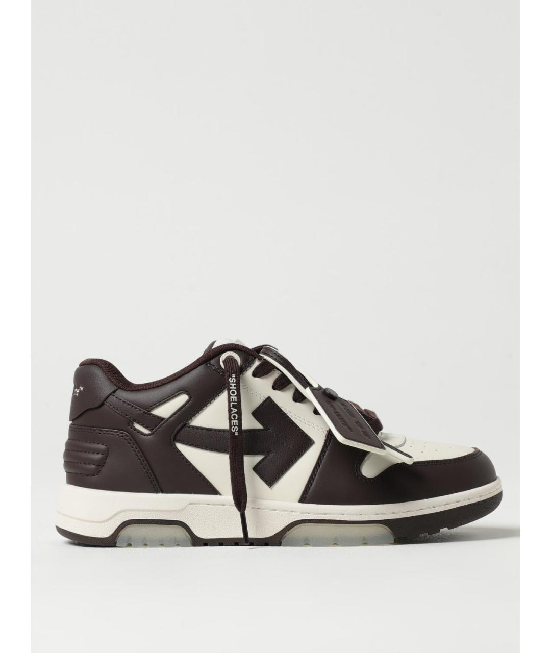 OFF-WHITE Коричневые кожаные высокие кроссовки / кеды, фото 5