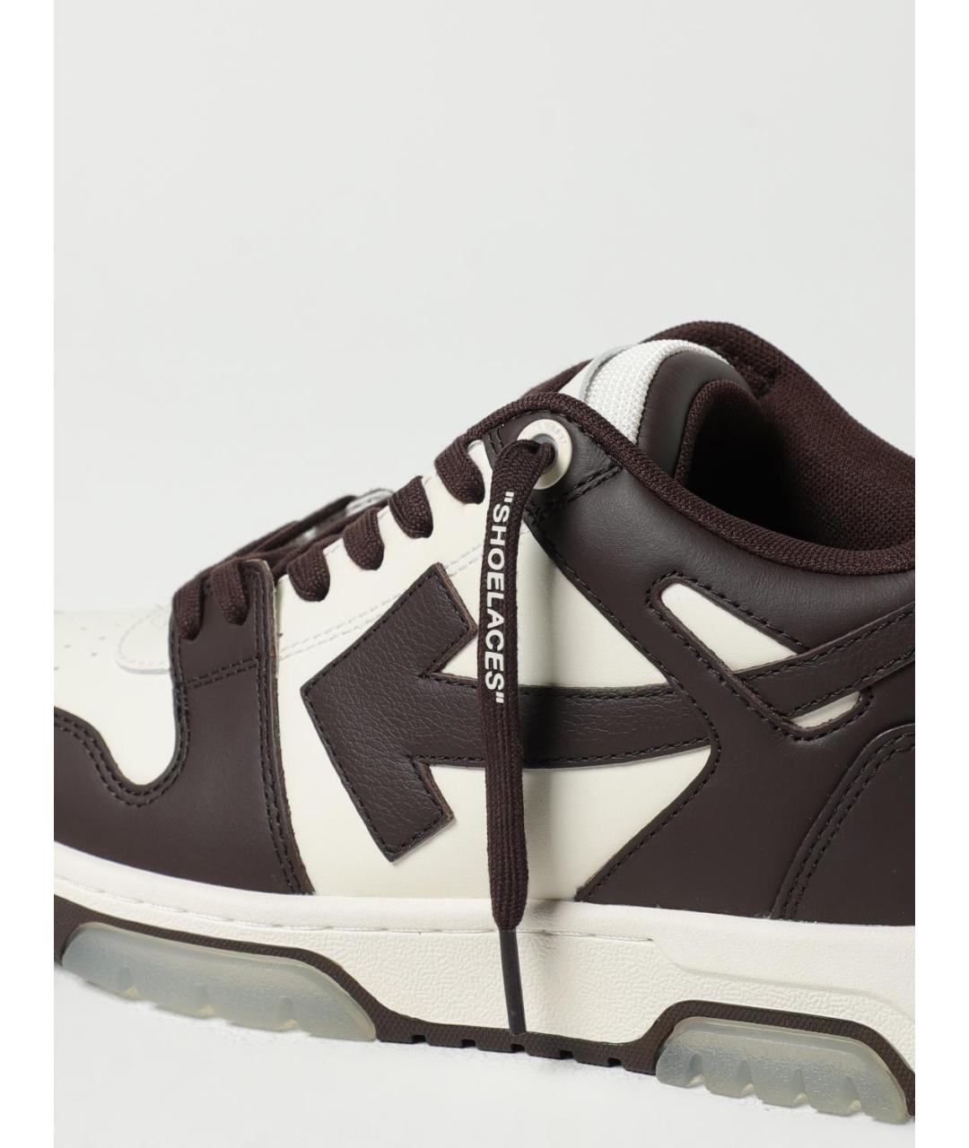OFF-WHITE Коричневые кожаные высокие кроссовки / кеды, фото 4