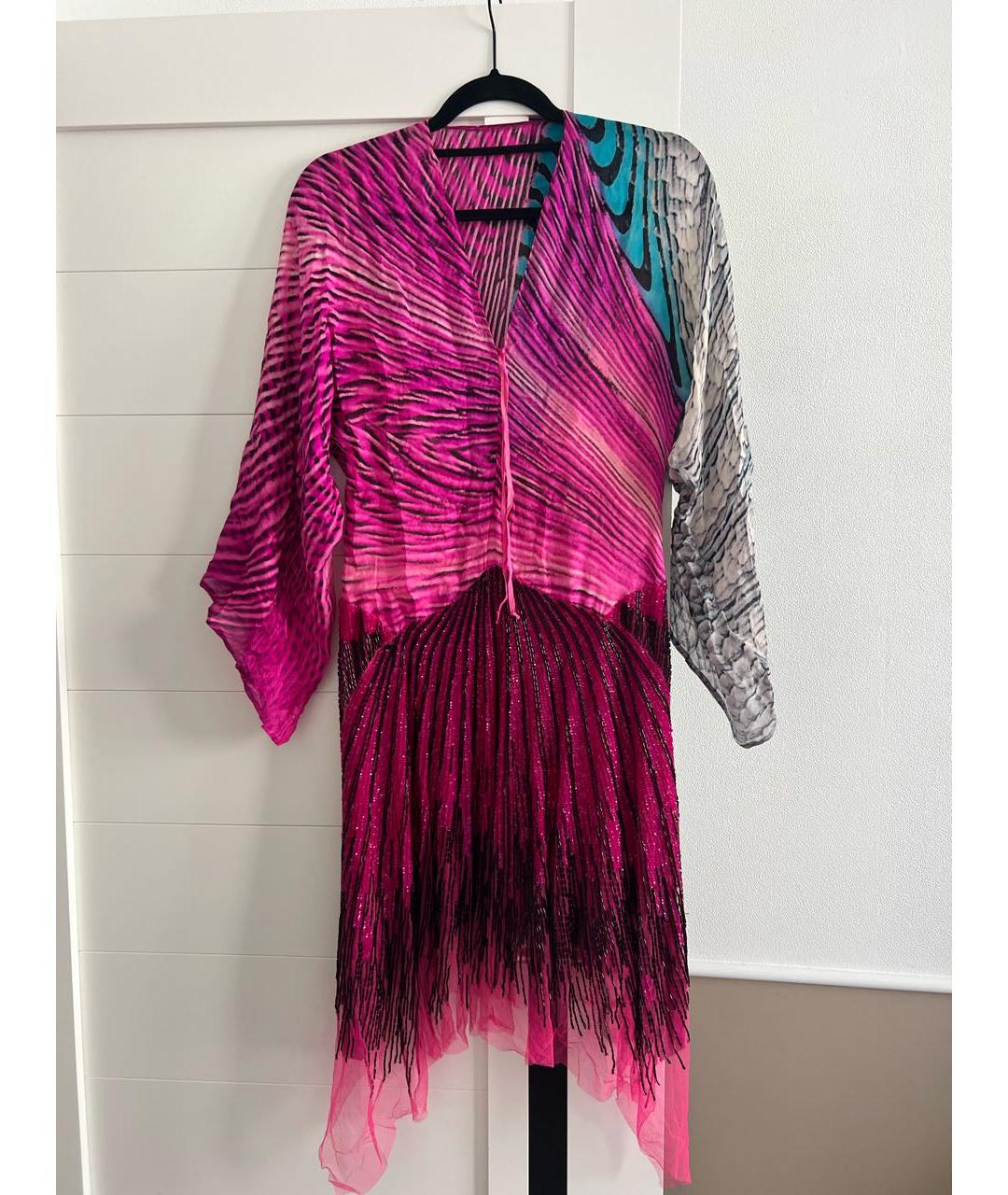 ROBERTO CAVALLI Мульти шелковое коктейльное платье, фото 5