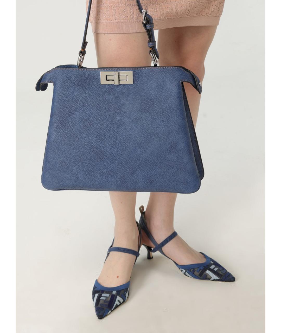 FENDI Синяя кожаная сумка тоут, фото 4