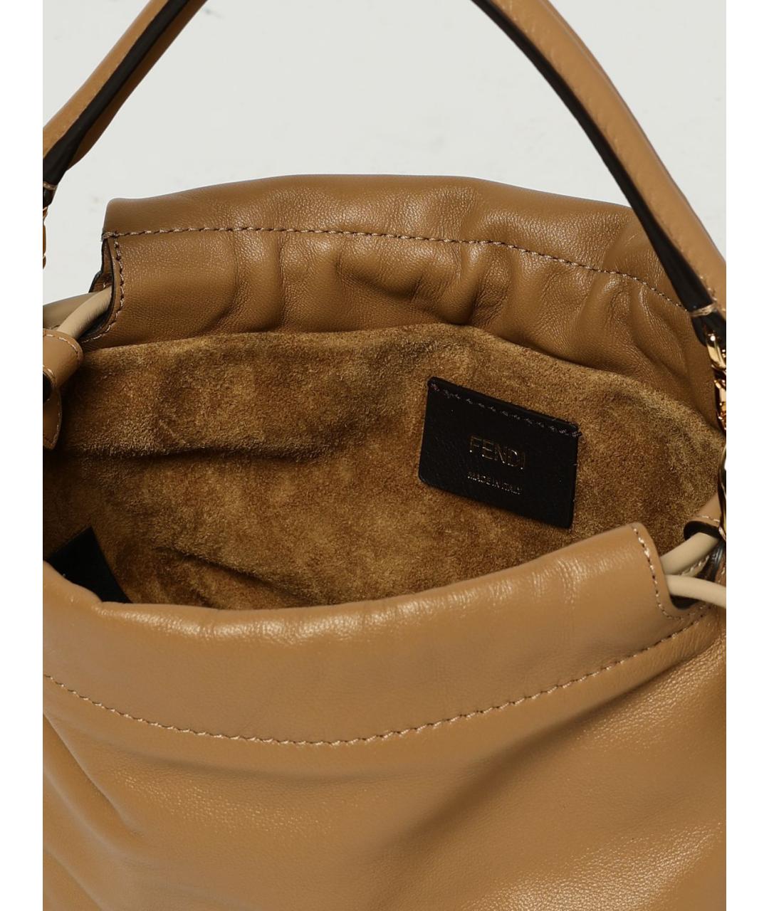 FENDI Бежевая кожаная сумка через плечо, фото 5
