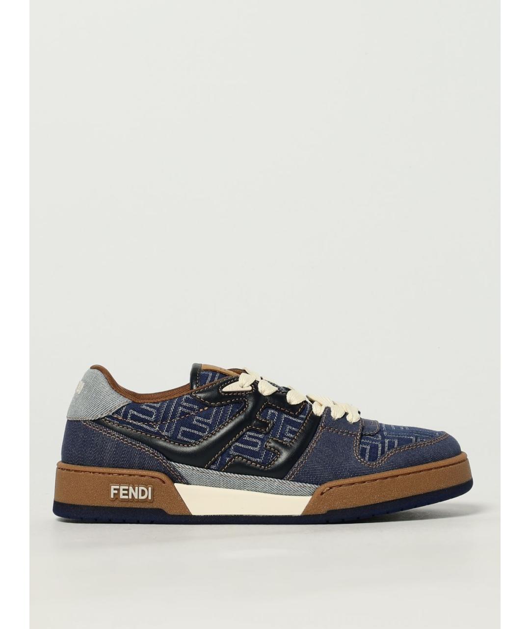 FENDI Синие текстильные низкие кроссовки / кеды, фото 5