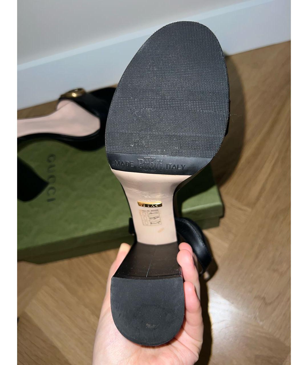 GUCCI Черные кожаные босоножки, фото 7