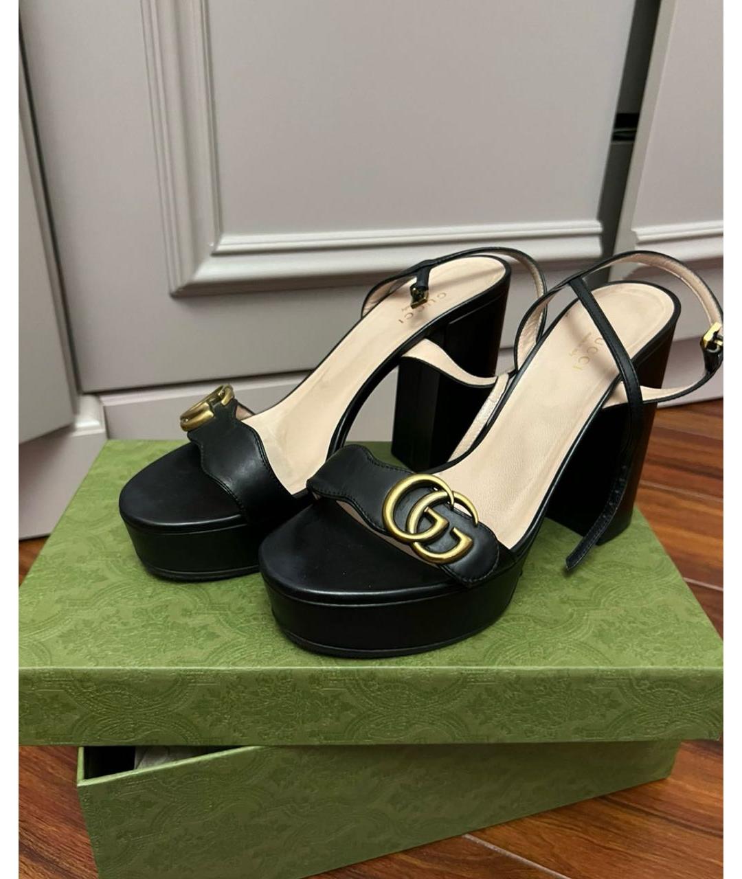 GUCCI Черные кожаные босоножки, фото 8