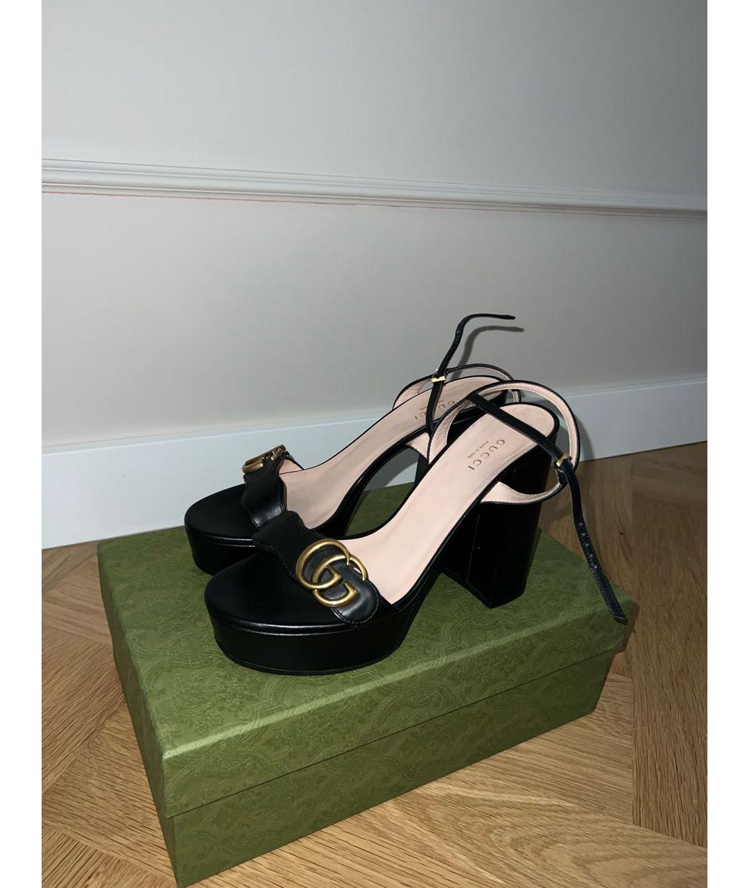 GUCCI Черные кожаные босоножки, фото 2
