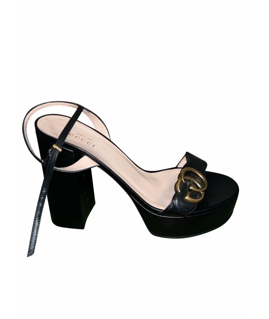 GUCCI Черные кожаные босоножки, фото 1