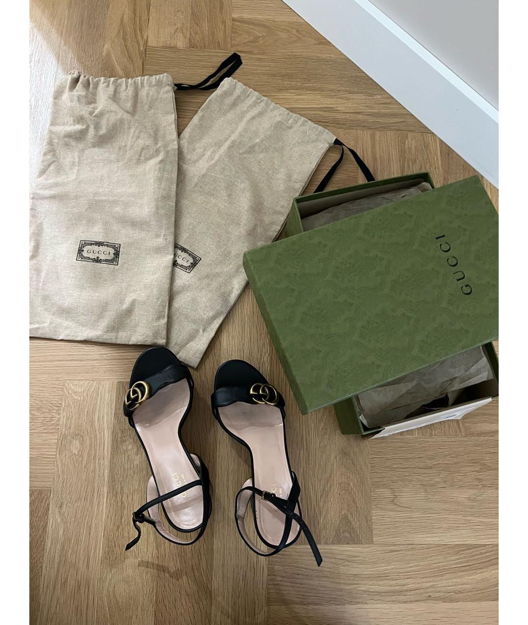 GUCCI Черные кожаные босоножки, фото 4