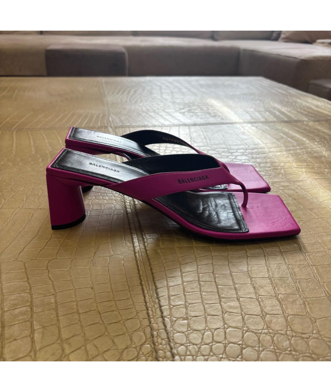 BALENCIAGA Фиолетовые кожаные босоножки, фото 6