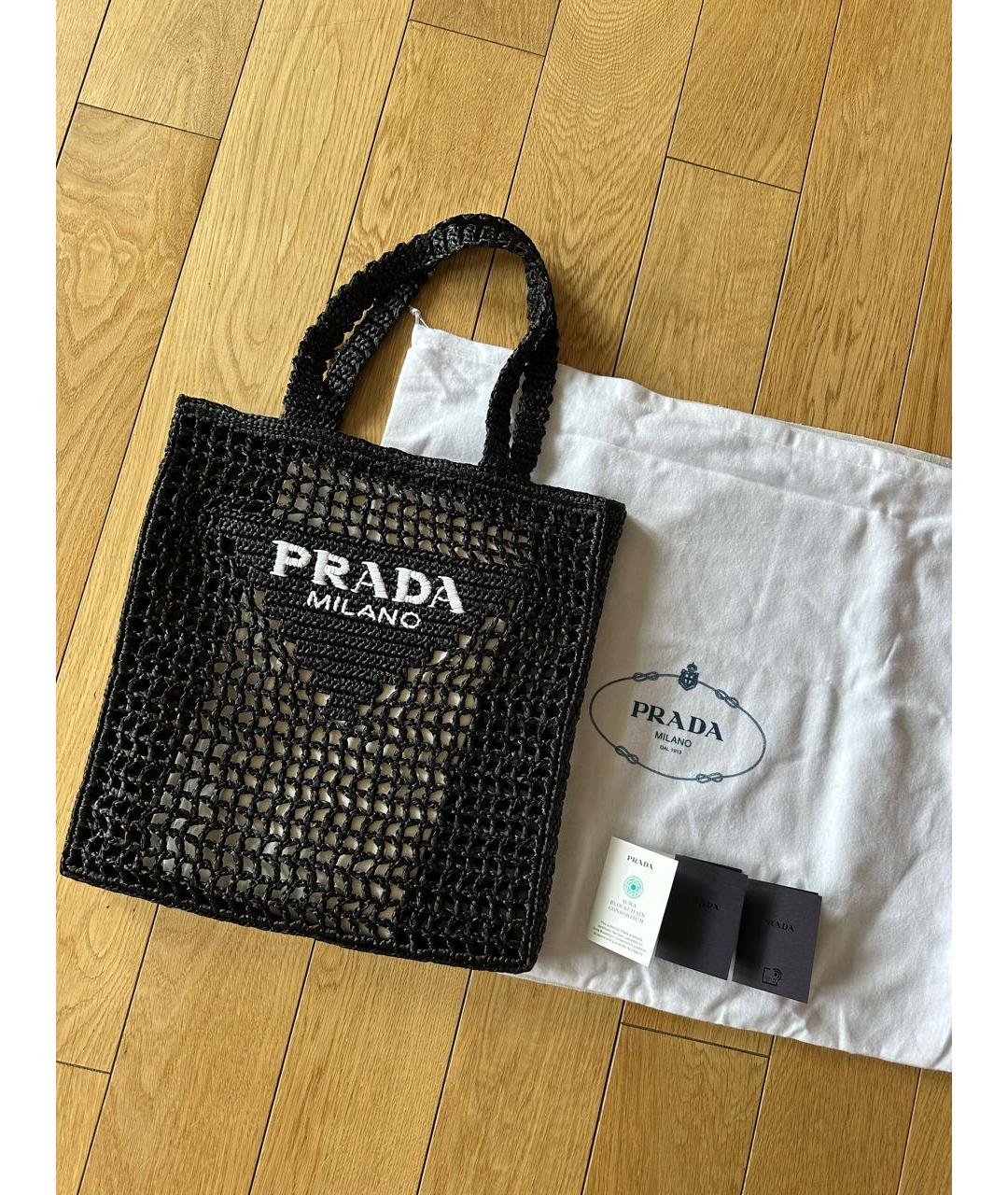 PRADA Черная пелетеная пляжная сумка, фото 8