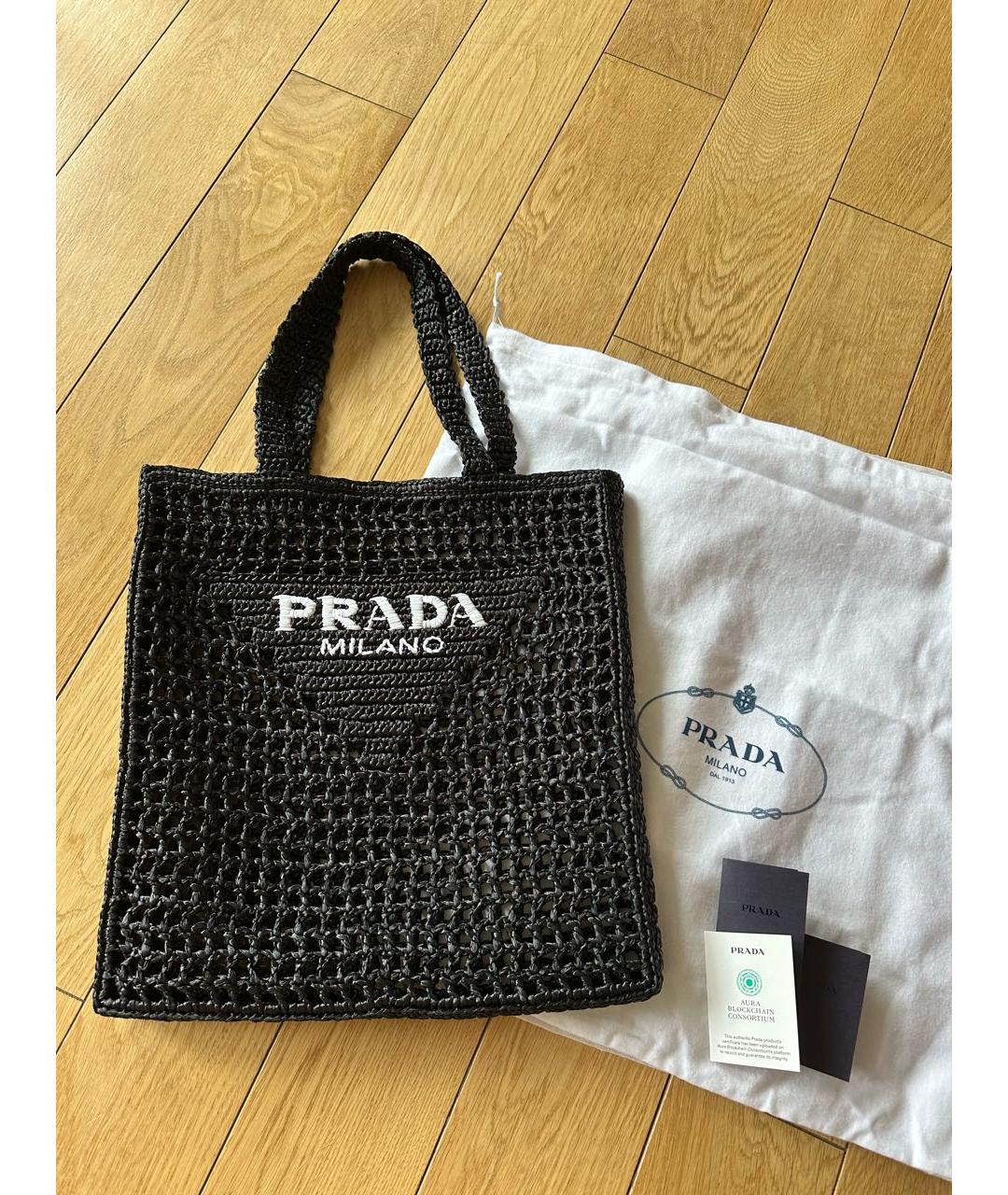 PRADA Черная пелетеная пляжная сумка, фото 4